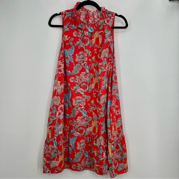 Tyler Böe Red Dragon Mini Dress Frill Neck Sleeve Floral Red Animal XL - Picture 3 of 10